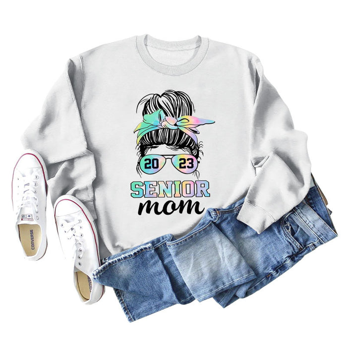 2023 SENIOR MOM Bowknot Letter Loose bottomed Long Sleeve Oversize Sweater