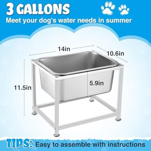 3 Gallons Large Elevated Dog Water Bowl - 11.5'' H Sturdy Stainless Steel Raised Dog Bowl with Stand Dog Bowls & Feeders Pet Clever