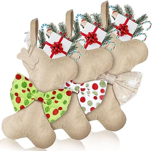 3 Pcs Christmas Pet Dog Stockings Home Decor Dogs Pet Clever