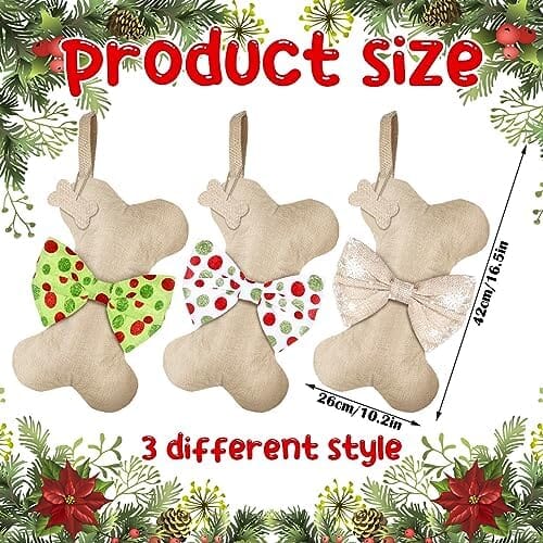 3 Pcs Christmas Pet Dog Stockings Home Decor Dogs Pet Clever