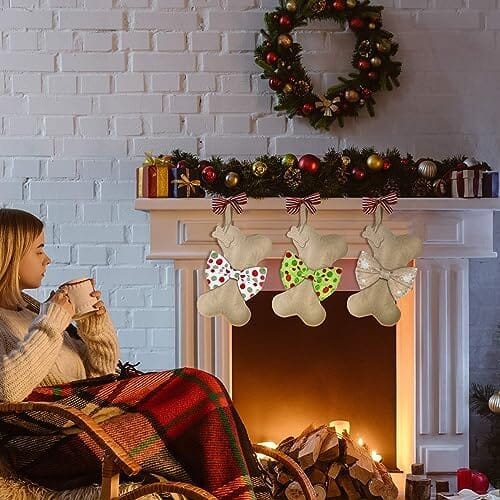 3 Pcs Christmas Pet Dog Stockings Home Decor Dogs Pet Clever