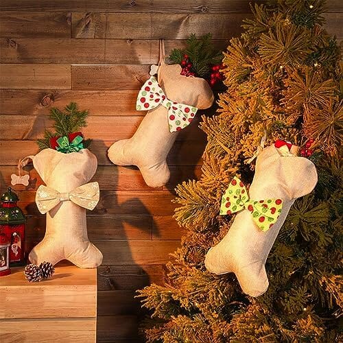 3 Pcs Christmas Pet Dog Stockings Home Decor Dogs Pet Clever