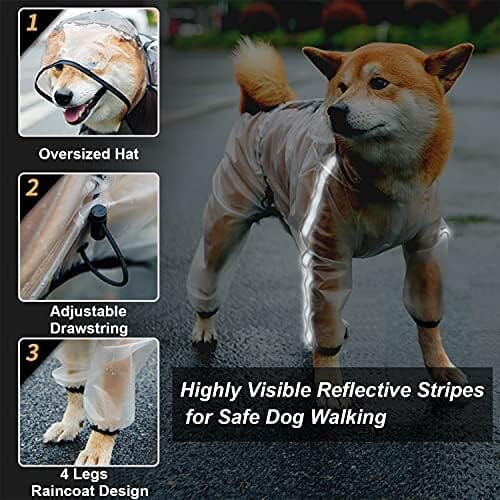 4 Legs Dog Rain Jacket with Reflective Stripe Rain Covers for Dogs Pet Clever