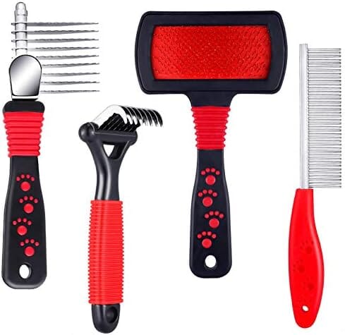 4 Pieces Pet Grooming Kit - Dematting Combs, Slicker Brush, and Steel Comb Dog Combs Pet Clever