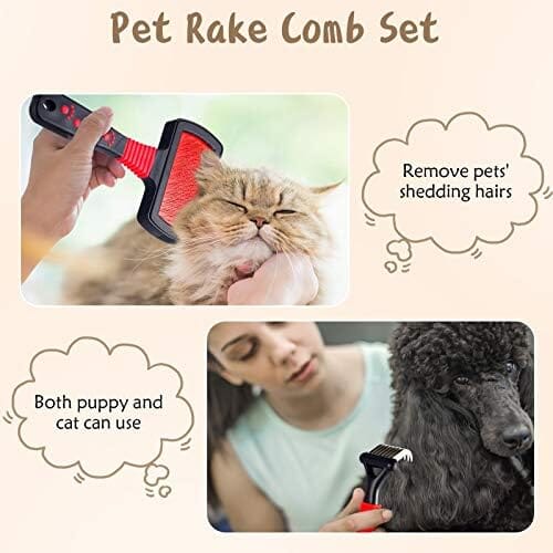 4 Pieces Pet Grooming Kit - Dematting Combs, Slicker Brush, and Steel Comb Dog Combs Pet Clever