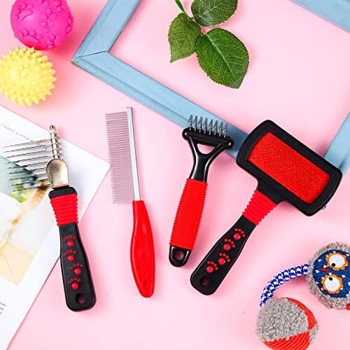4 Pieces Pet Grooming Kit - Dematting Combs, Slicker Brush, and Steel Comb Dog Combs Pet Clever