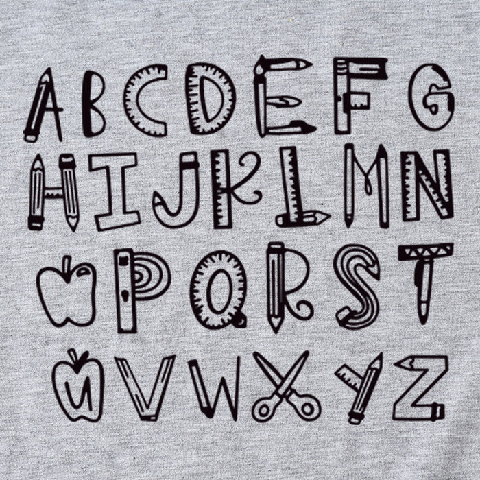 ABCDEFGHIJKIMMN Letter Print Women's New Crewneck Short Sleeve Shirt for Summer