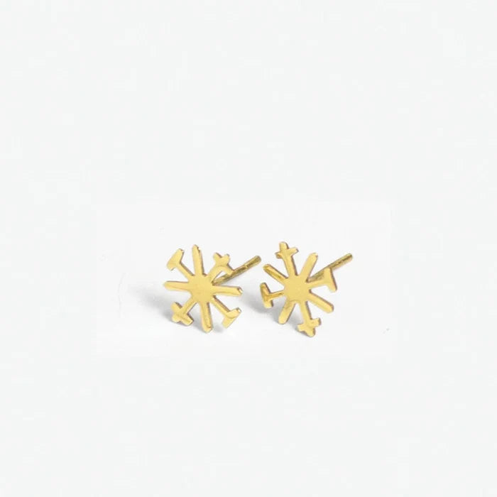 Alice Brass Snowflake Post Earrings 18k Gold