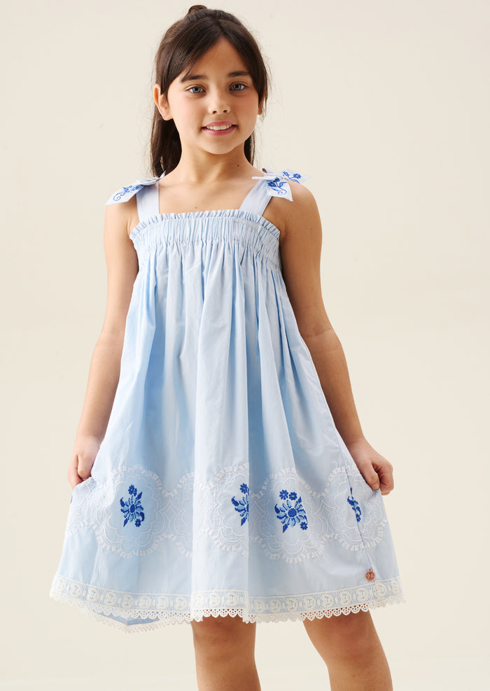 Aliy Tie Shoulder Embroidered Dress