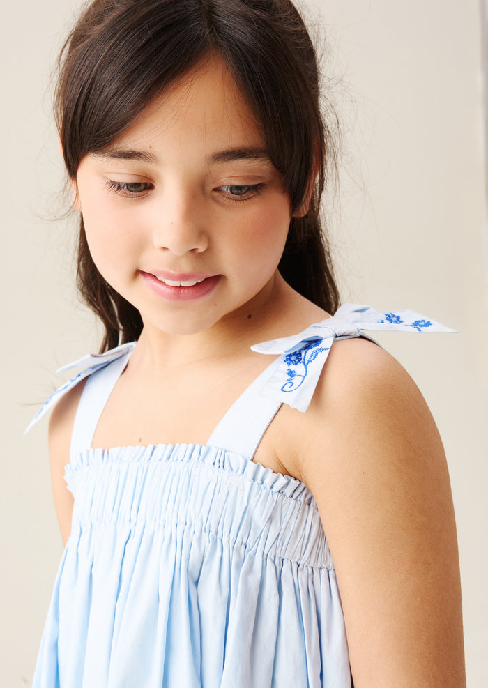 Aliy Tie Shoulder Embroidered Dress