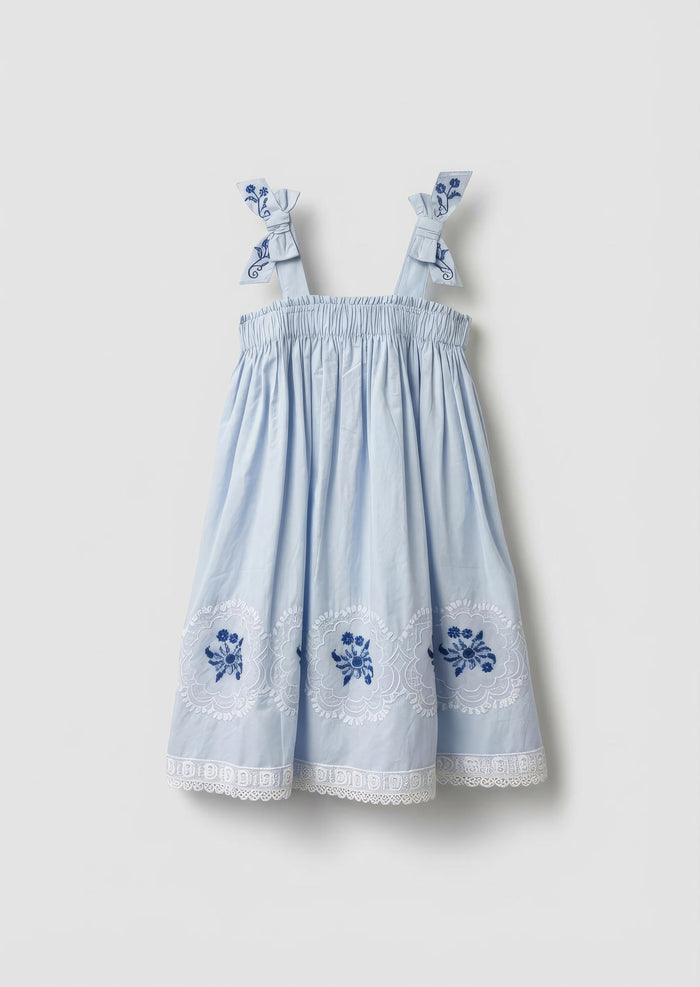 Aliy Tie Shoulder Embroidered Dress