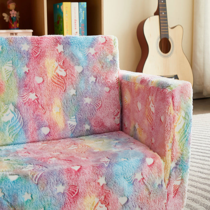 All 4 Kids Rainbow Unicorn Glow Flip-Out Double Couch
