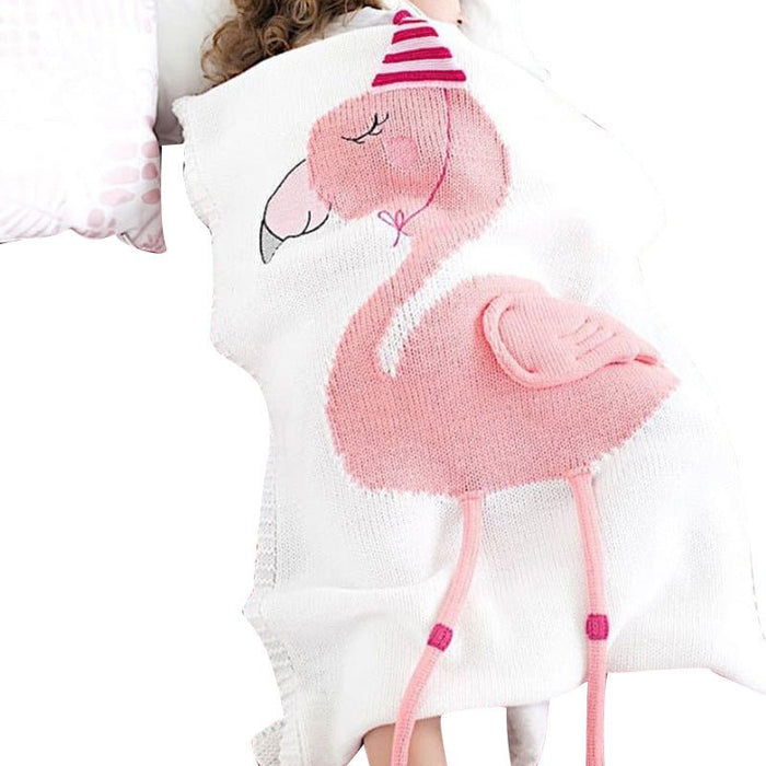 All 4 Kids Soft Cotton flamingo Pattern Knitted Throw Blanket