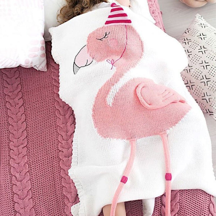 All 4 Kids Soft Cotton flamingo Pattern Knitted Throw Blanket