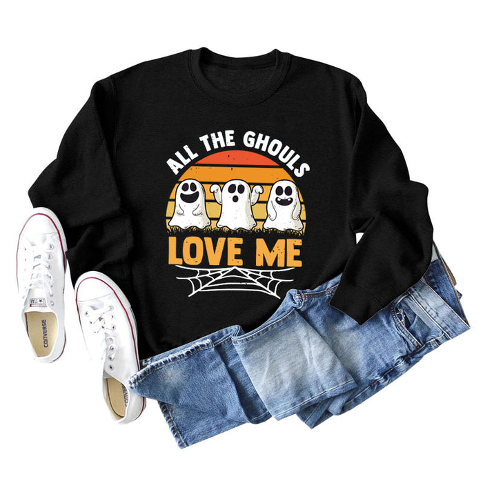 ALL THE GHOULS LOVE ME LETTERS PRINT WOMEN'S LONG SLEEVE OVERSIZE SWEATSHIRT