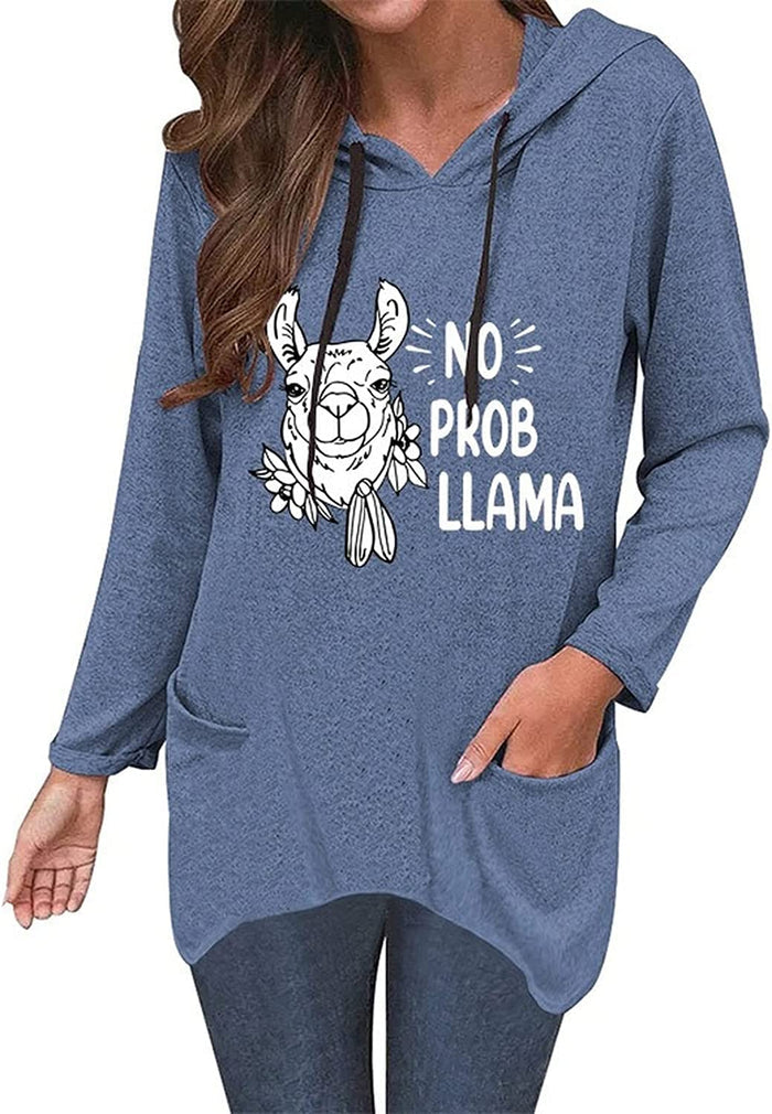 Alpaca Lover Hoodie Women No Prob Llama Shirt Cute Llama Tops