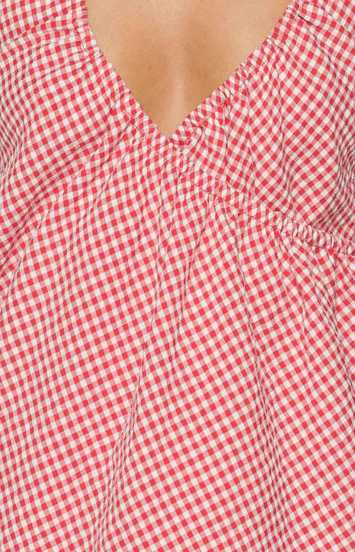 Althea Red Gingham Wrap Front Mini Dress