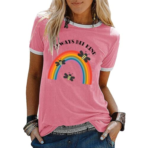 Always Bee Kind Shirt Women Inspirational Rainbow Short Sleeve T-Shirt