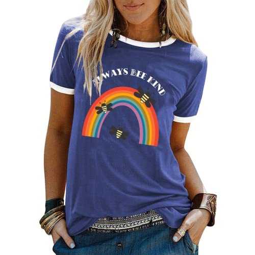 Always Bee Kind Shirt Women Inspirational Rainbow Short Sleeve T-Shirt