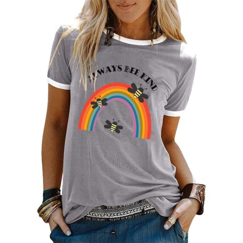 Always Bee Kind Shirt Women Inspirational Rainbow Short Sleeve T-Shirt