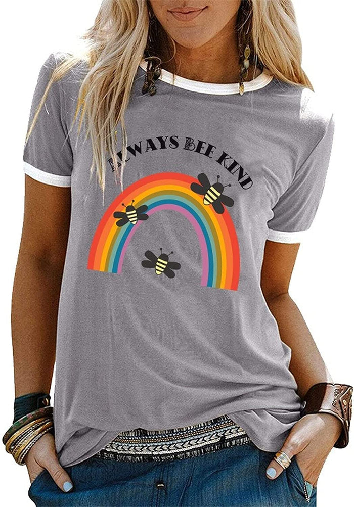 Always Bee Kind Shirt Women Inspirational Rainbow Short Sleeve T-Shirt