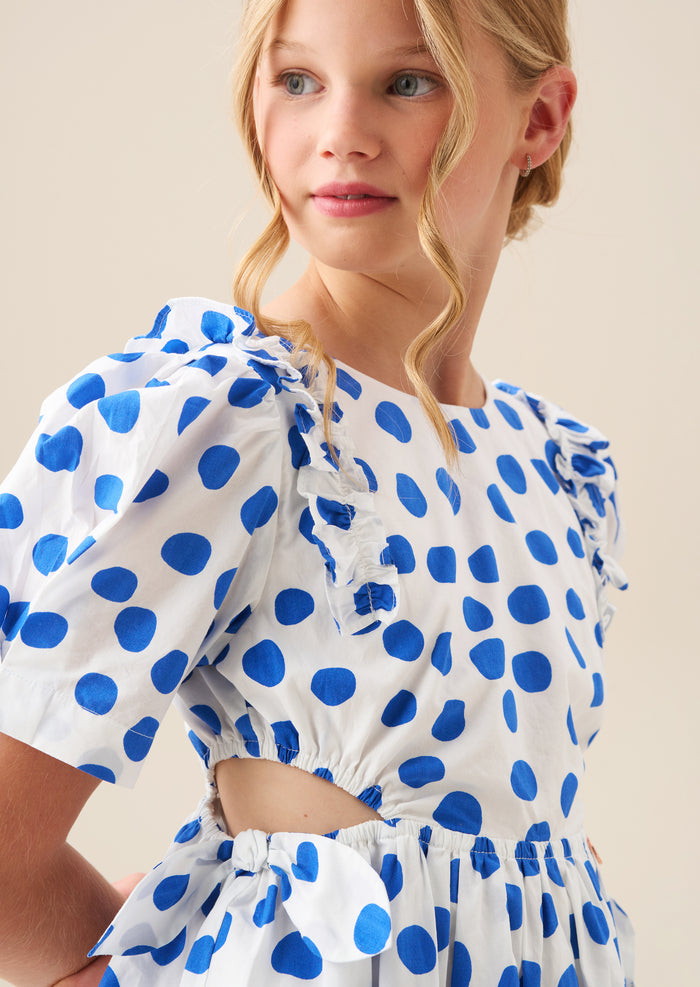 Amara Blue Puff Sleeve Spot Dress