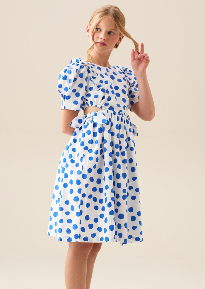 Amara Blue Puff Sleeve Spot Dress
