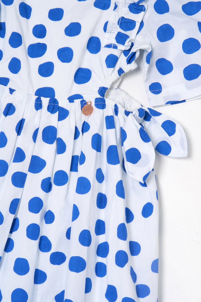 Amara Blue Puff Sleeve Spot Dress