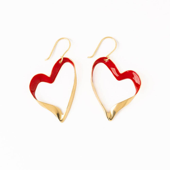 Amara Enamel Heart Drop Earrings Red