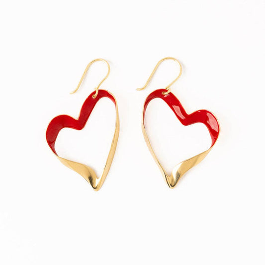 Amara Enamel Heart Drop Earrings Red