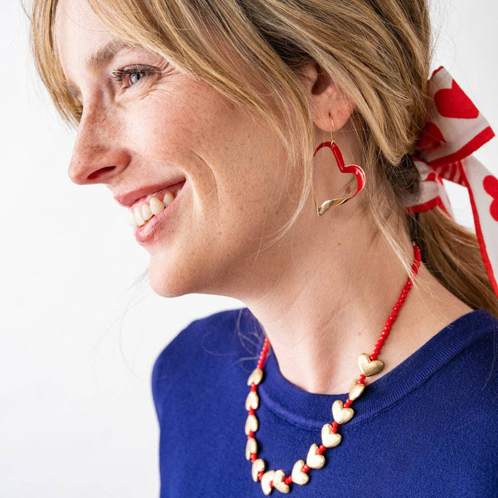 Amara Enamel Heart Drop Earrings Red
