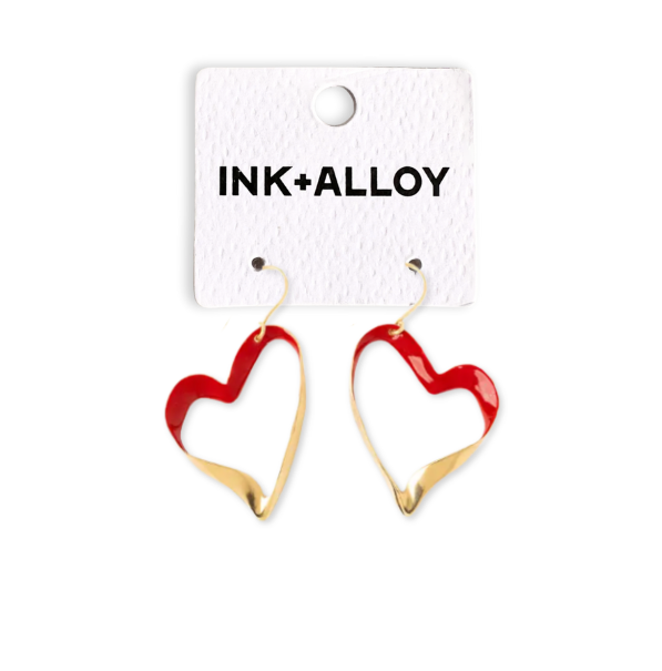 Amara Enamel Heart Drop Earrings Red