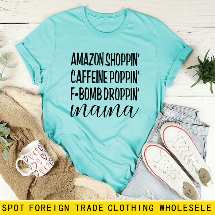 Amazon Shoppin Crewneck Letter Short Sleeve Casual T-shirt Woman T-Shirt