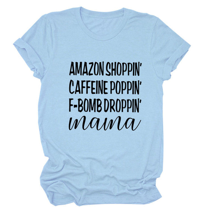 Amazon Shoppin Crewneck Letter Short Sleeve Casual T-shirt Woman T-Shirt