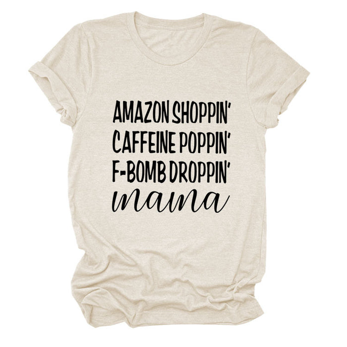 Amazon Shoppin Crewneck Letter Short Sleeve Casual T-shirt Woman T-Shirt