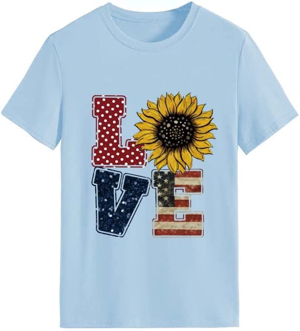 American Flag Love Shirt Women 4th of July Independence Day Tees Tops