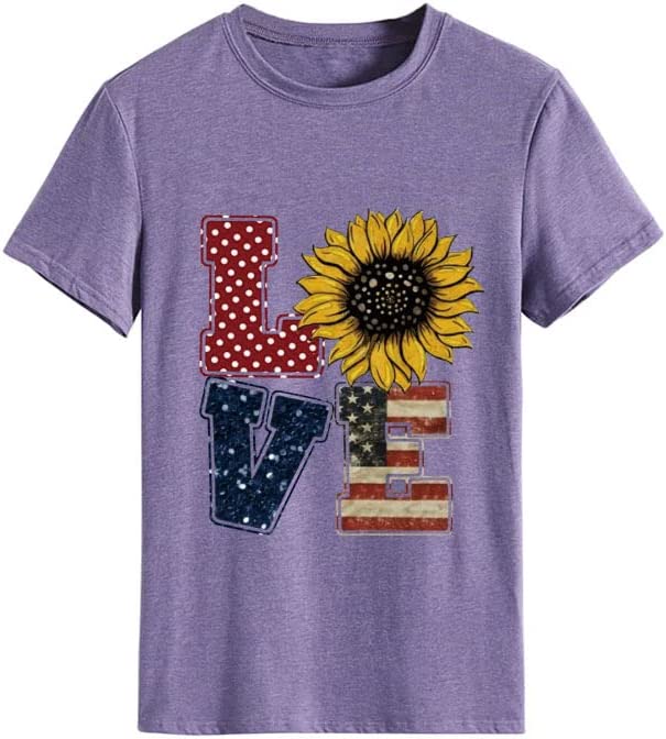 American Flag Love Shirt Women 4th of July Independence Day Tees Tops