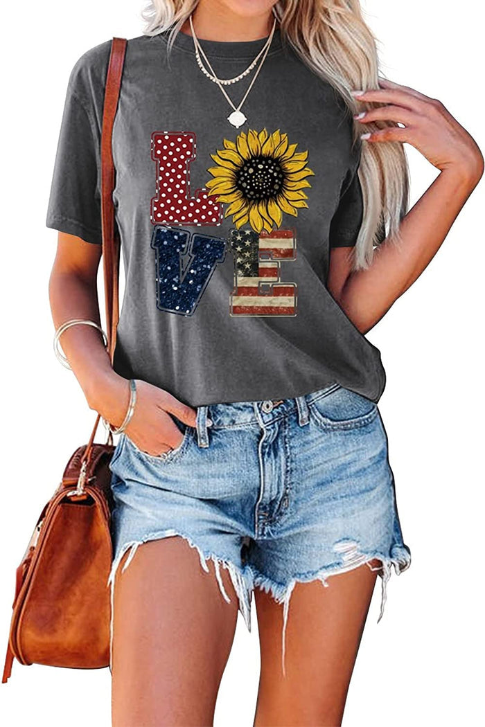 American Flag Love Shirt Women 4th of July Independence Day Tees Tops