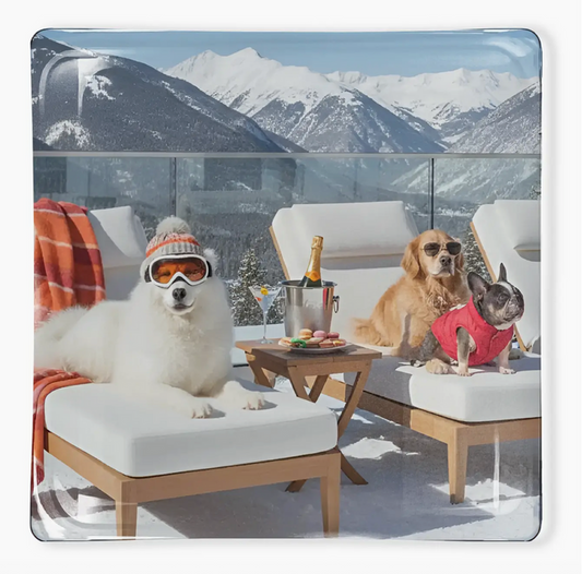 Apres Ski Dogs Glass Tray
