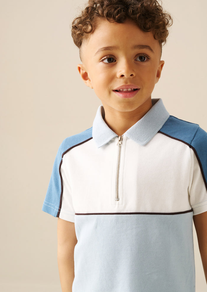 Asher Blocked Pique Zip Polo