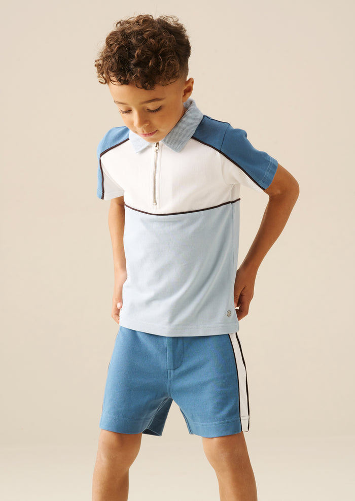 Asher Blocked Pique Zip Polo