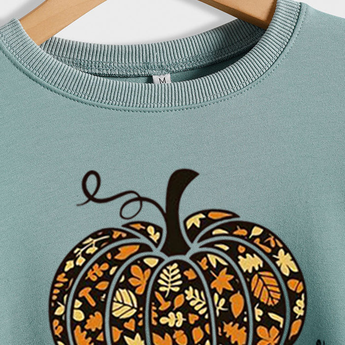 Autumn Leaves Letters Round Neck Pumpkin Halloween Long-sleeved Sweater Women