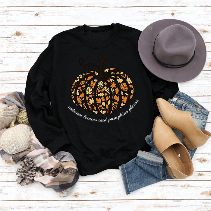 Autumn Leaves Letters Round Neck Pumpkin Halloween Long-sleeved Sweater Women