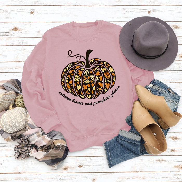 Autumn Leaves Letters Round Neck Pumpkin Halloween Long-sleeved Sweater Women