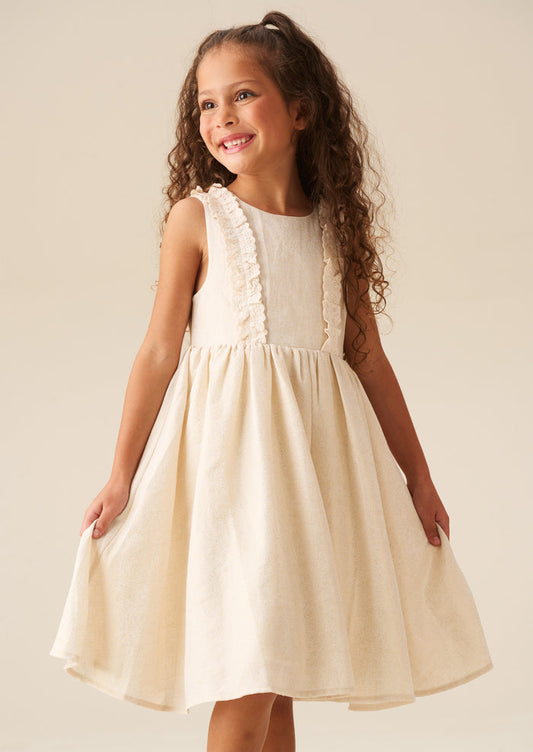 Ava Metallic Shimmer Linen Lace Trim Dress