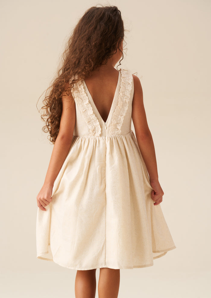Ava Metallic Shimmer Linen Lace Trim Dress