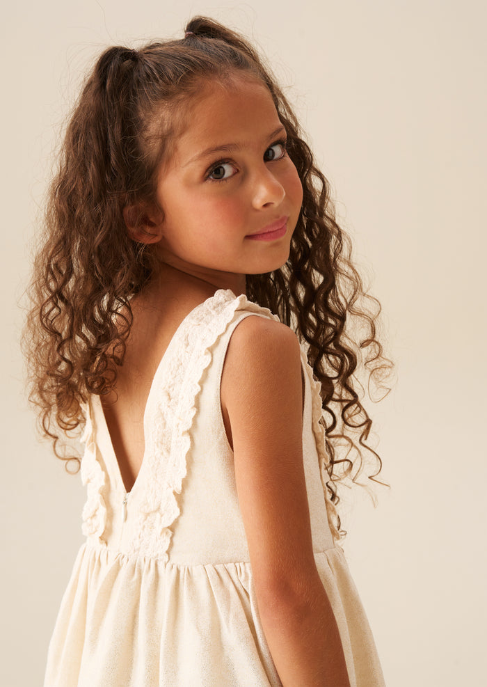 Ava Metallic Shimmer Linen Lace Trim Dress