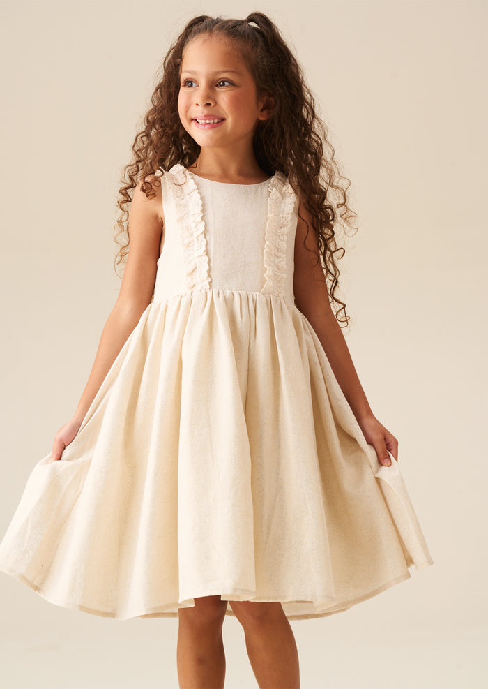 Ava Metallic Shimmer Linen Lace Trim Dress