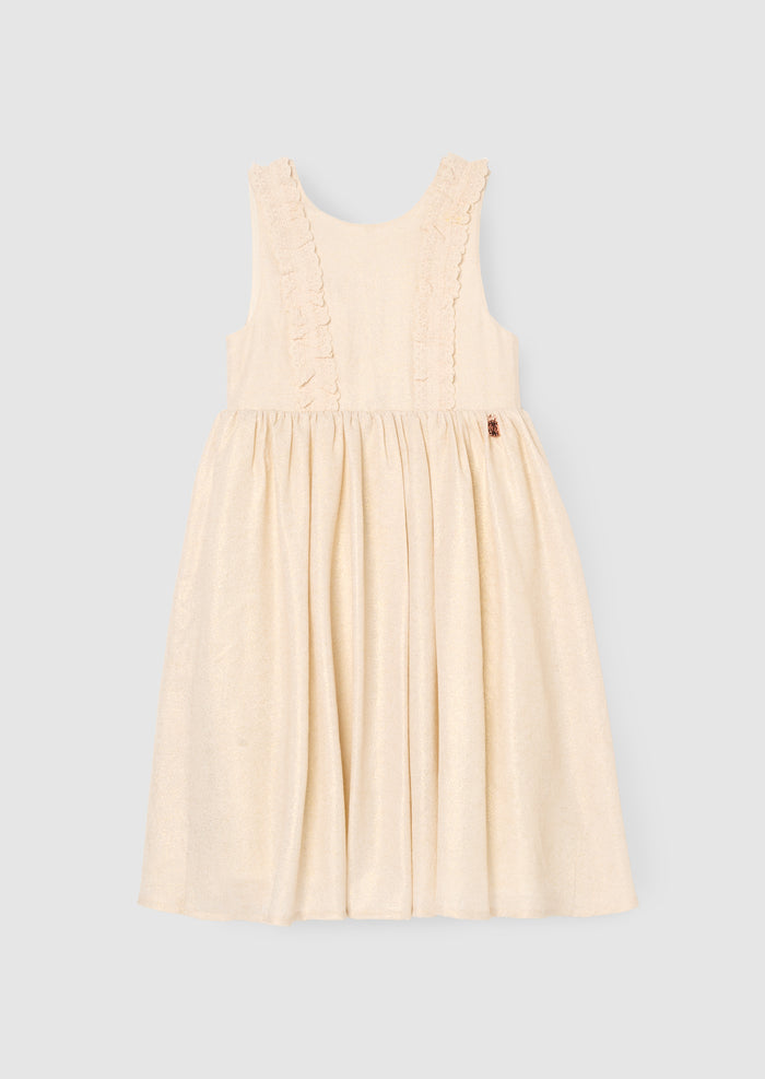 Ava Metallic Shimmer Linen Lace Trim Dress