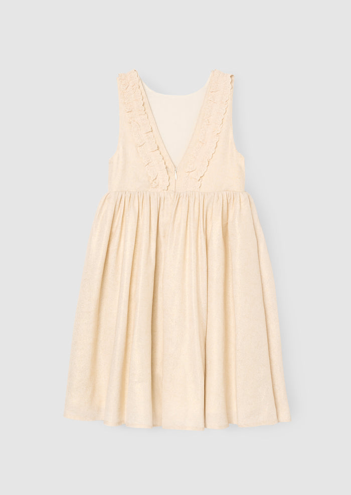 Ava Metallic Shimmer Linen Lace Trim Dress